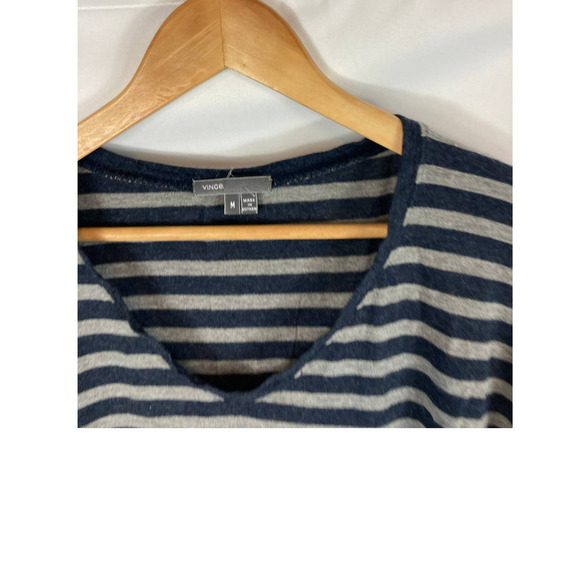 Vince Blue and Grey Striped V Neck Tshirt Size Medium - Picture 2 of 5